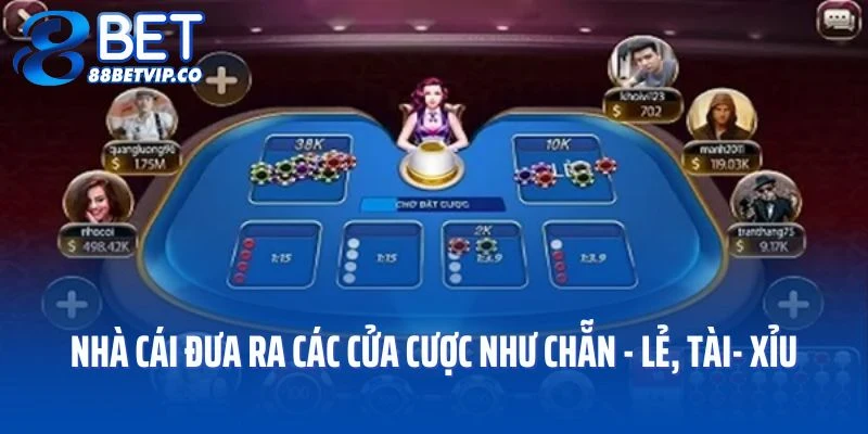 Nhà cái đưa ra các cửa cược như chẵn - lẻ, tài- xỉu